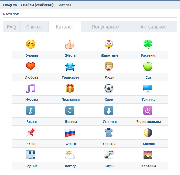 Эмодзи для Вконтакте