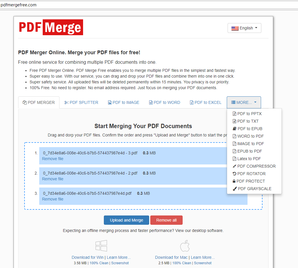 Объединение файлов в PDF Merge Free