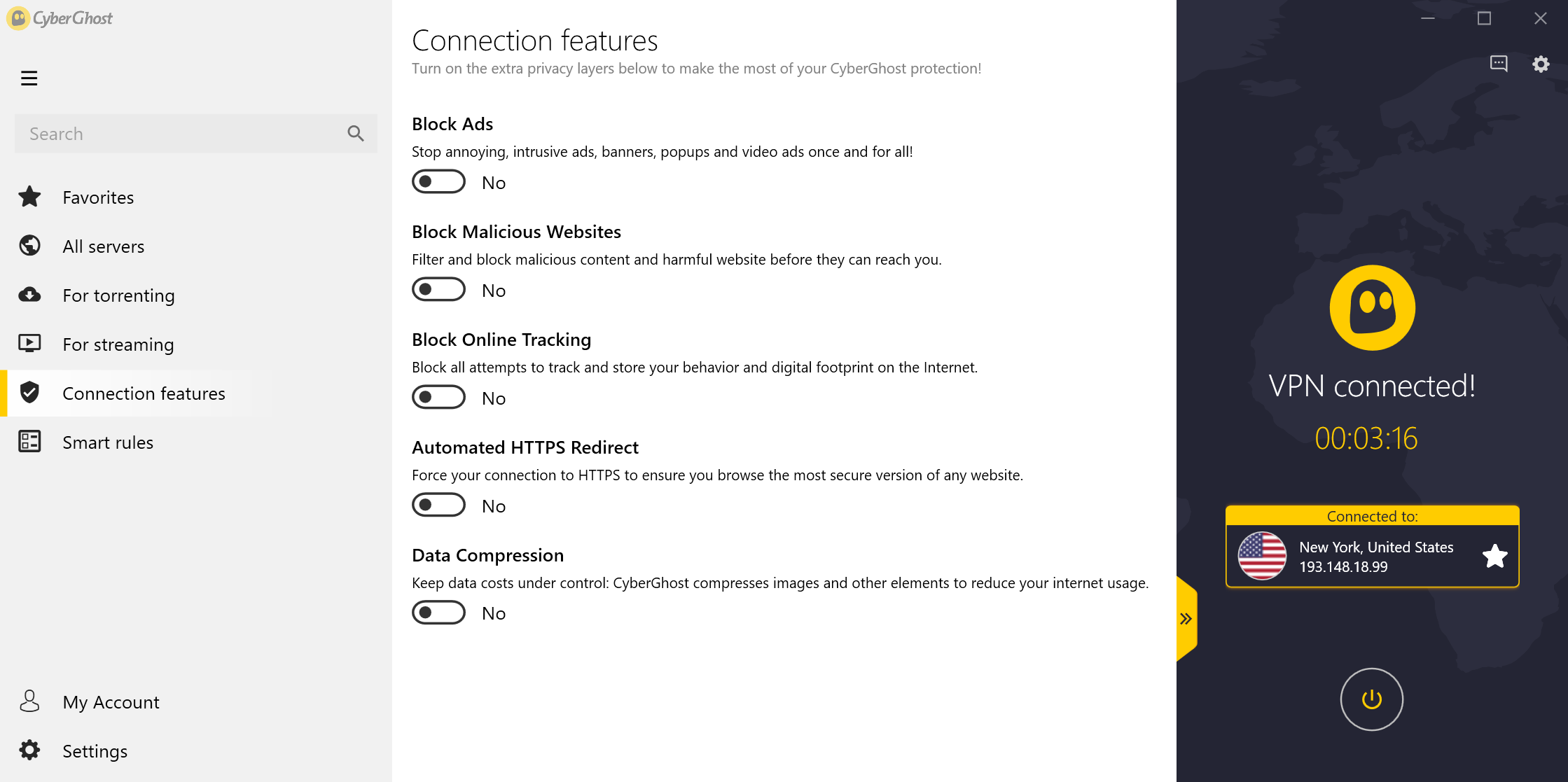 Connection Settings in CyberGhost