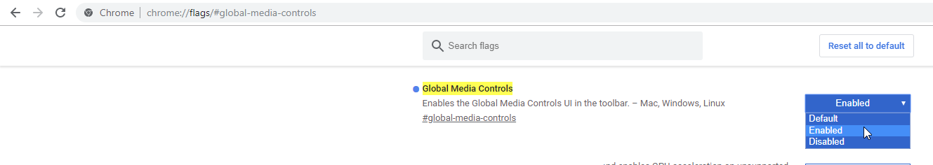 Флаг включения кнопок управления медиа в Google Chrome