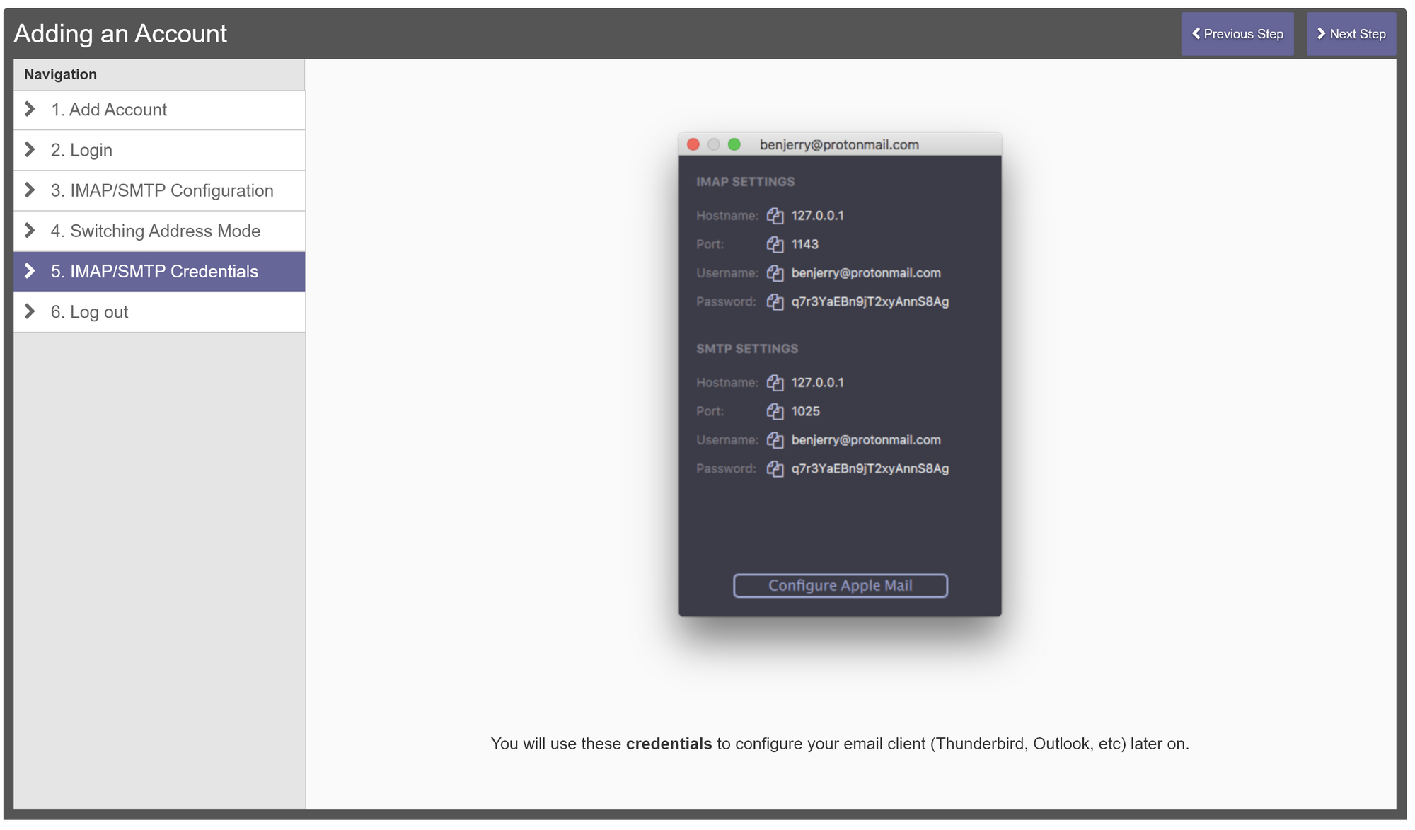 protonmail smtp server address